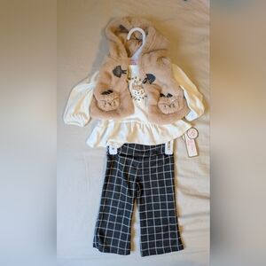 Little Lass Cream and Tan Baby Outfit NWT